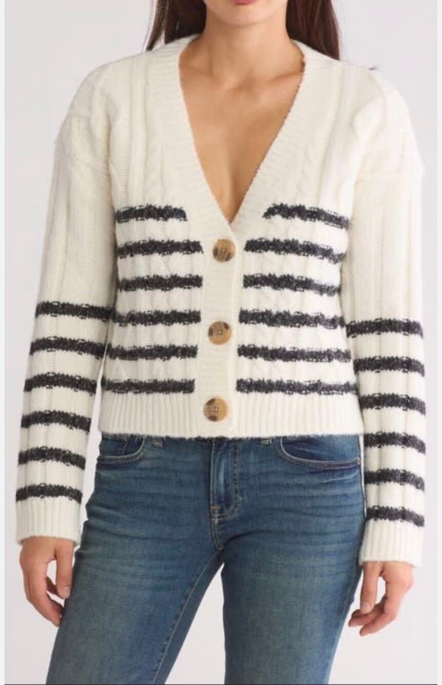 NWT Lucky Brand Women's Striped Cable Knit Cardigan Sweater Size M